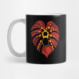 Tarantula on a red heart shaped leaf Mug